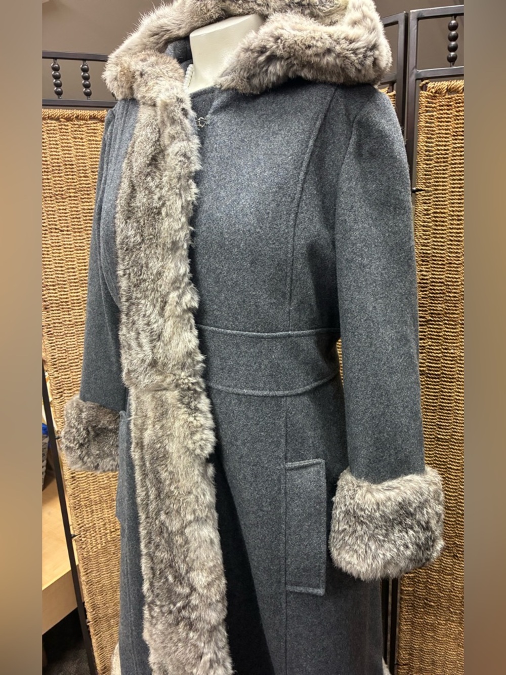 Vintage Penny Lane Coat Fur Trim Hooded Gray Wool Coat by Pina de Roma - Picture 2 of 8